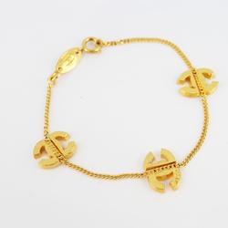 Chanel Bracelet Coco Mark Rhinestone GP Plated Gold Women's