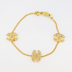 Chanel Bracelet Coco Mark Rhinestone GP Plated Gold Women's