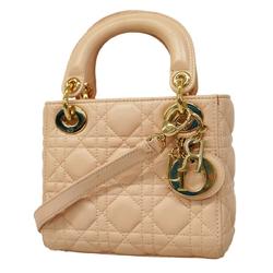 Christian Dior Handbag Cannage Lady Leather Pink Champagne Women's