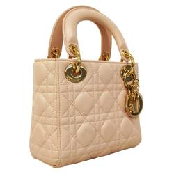 Christian Dior Handbag Cannage Lady Leather Pink Champagne Women's