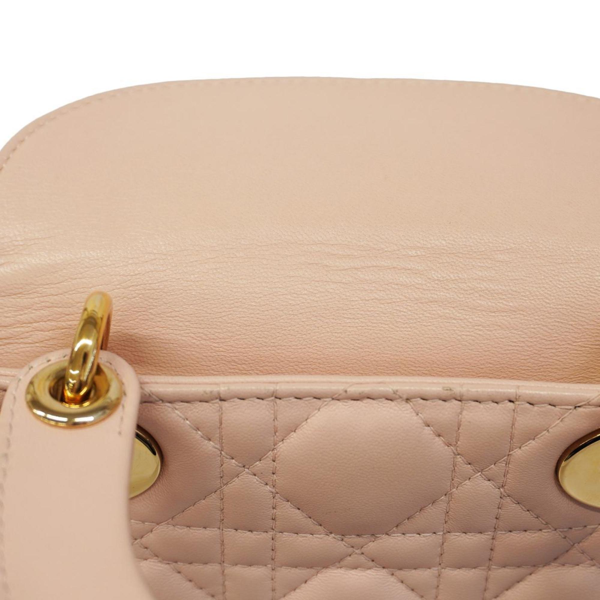 Christian Dior Handbag Cannage Lady Leather Pink Champagne Women's