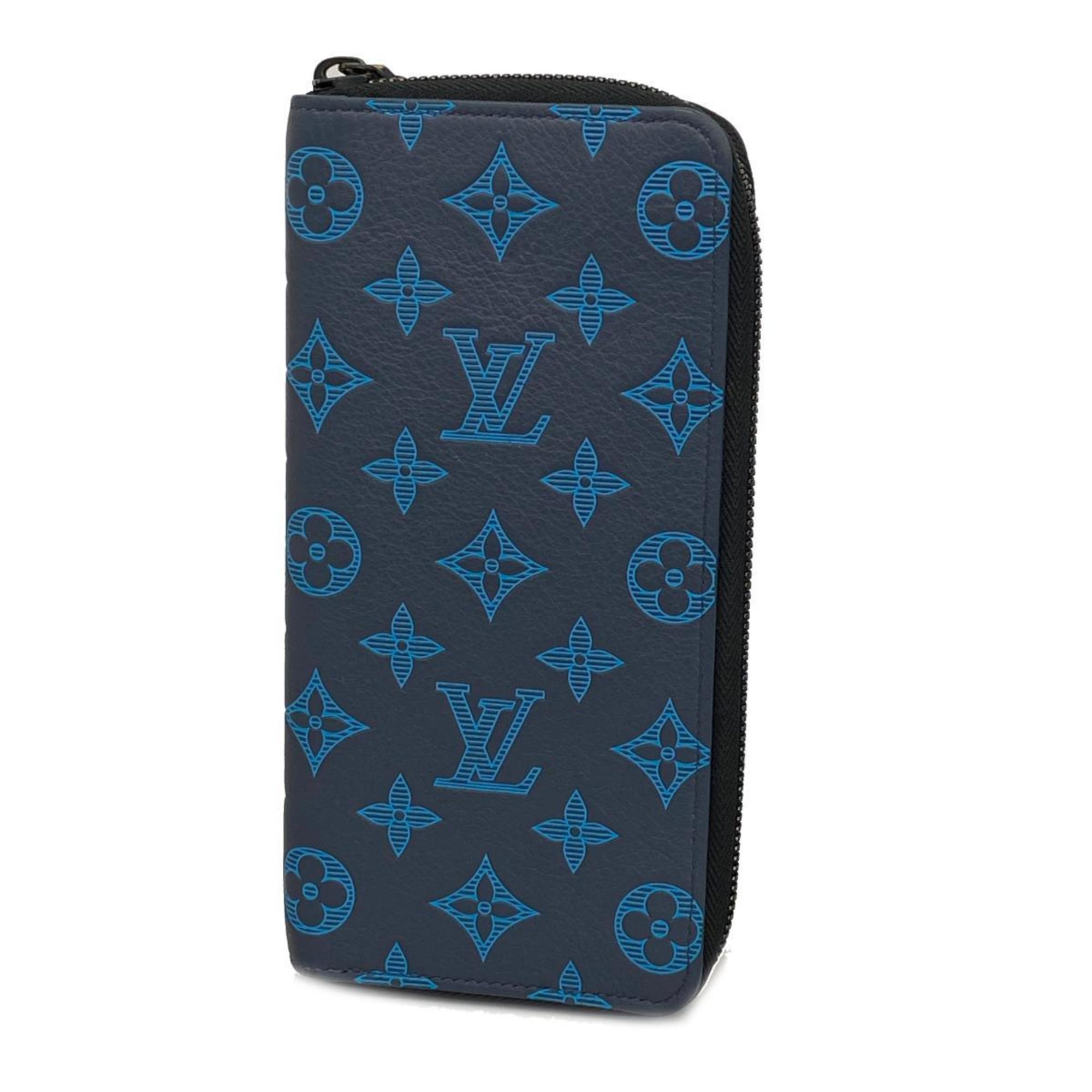 Louis Vuitton Long Wallet Monogram Shadow Zippy Vertical M82322 Blue Navy Men's