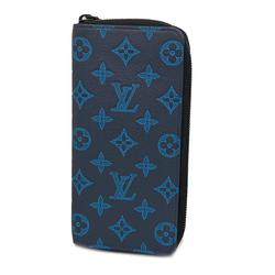 Louis Vuitton Long Wallet Monogram Shadow Zippy Vertical M82322 Blue Navy Men's