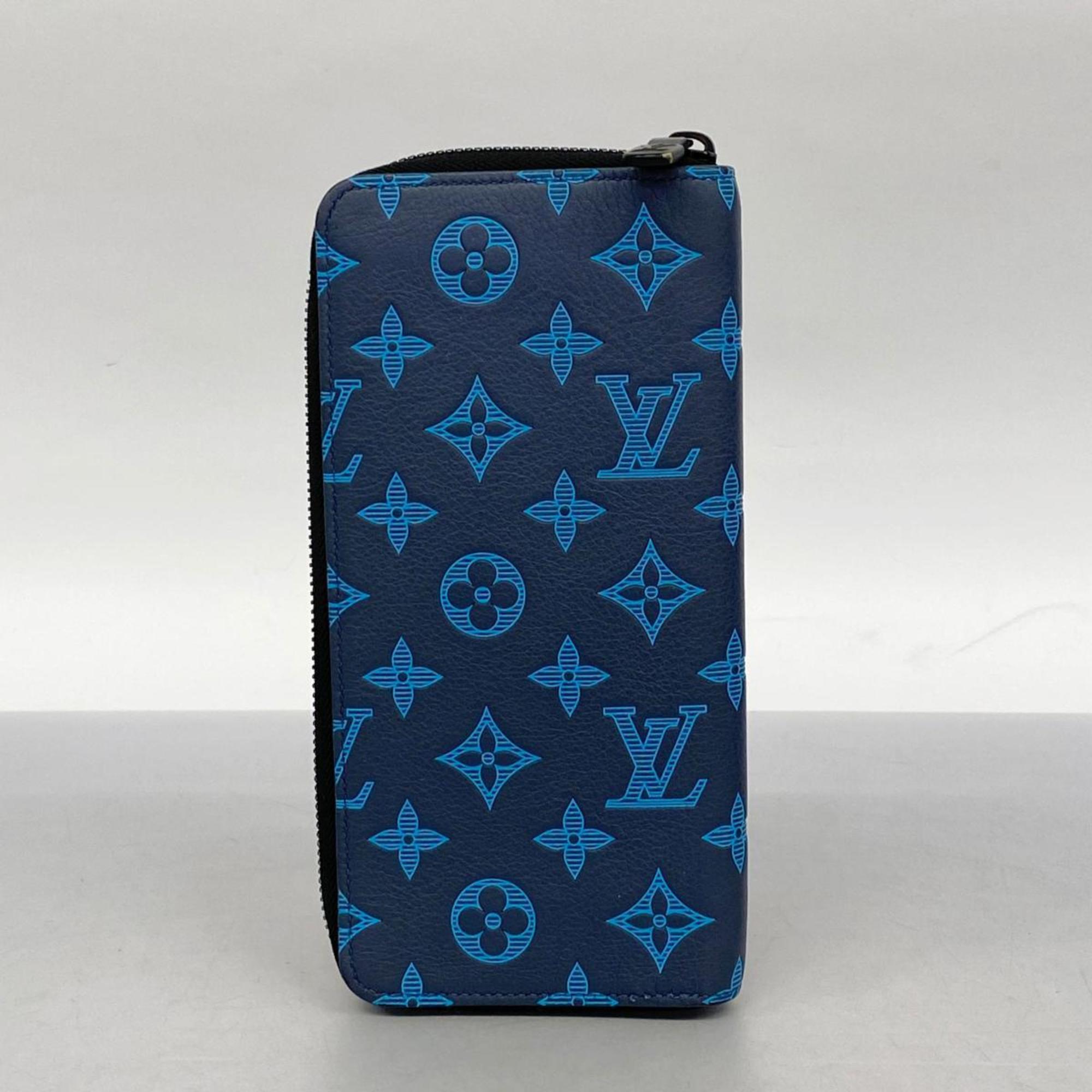 Louis Vuitton Long Wallet Monogram Shadow Zippy Vertical M82322 Blue Navy Men's