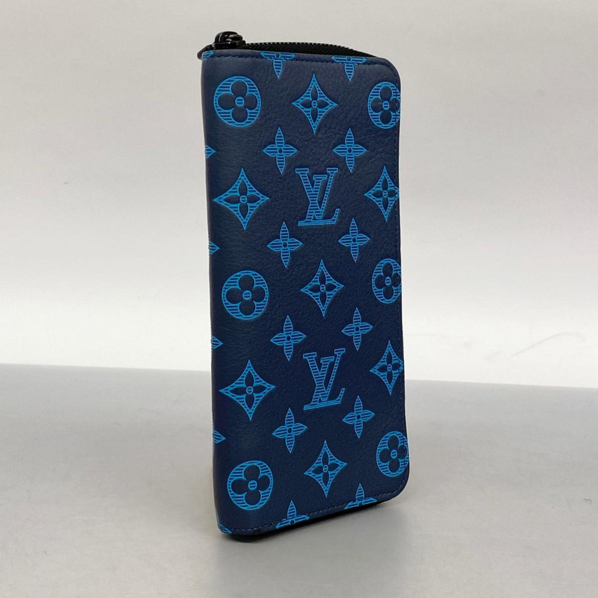 Louis Vuitton Long Wallet Monogram Shadow Zippy Vertical M82322 Blue Navy Men's