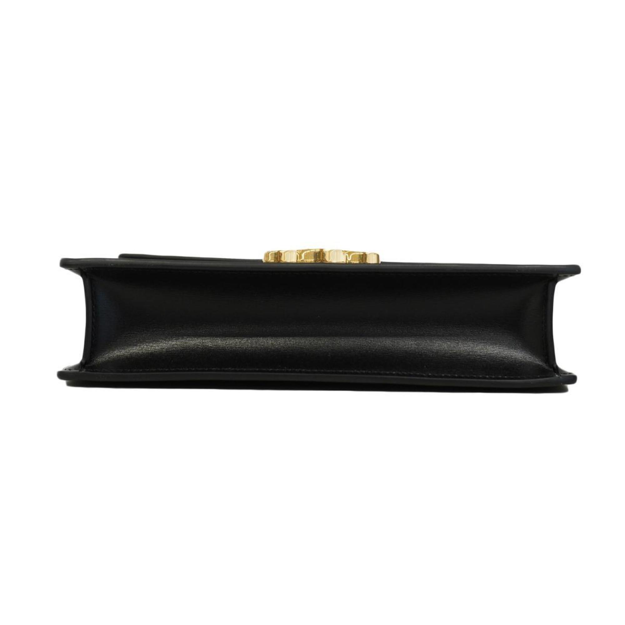 Celine Shoulder Bag Triomphe Leather Black Women's