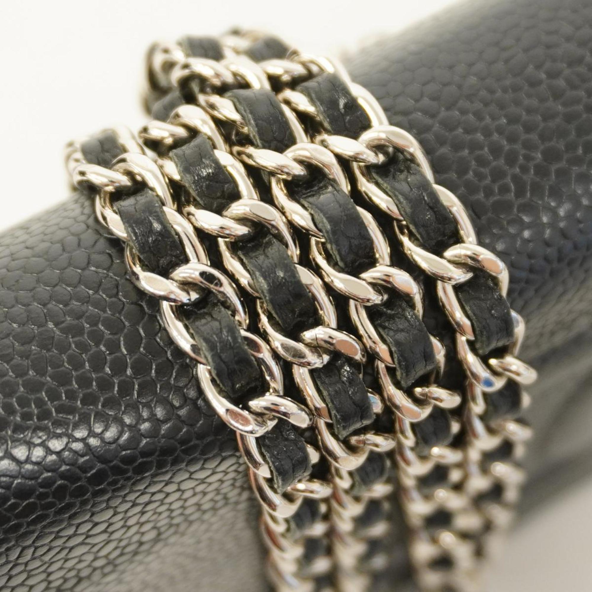 Chanel Shoulder Wallet Chain Caviar Skin Black Women's