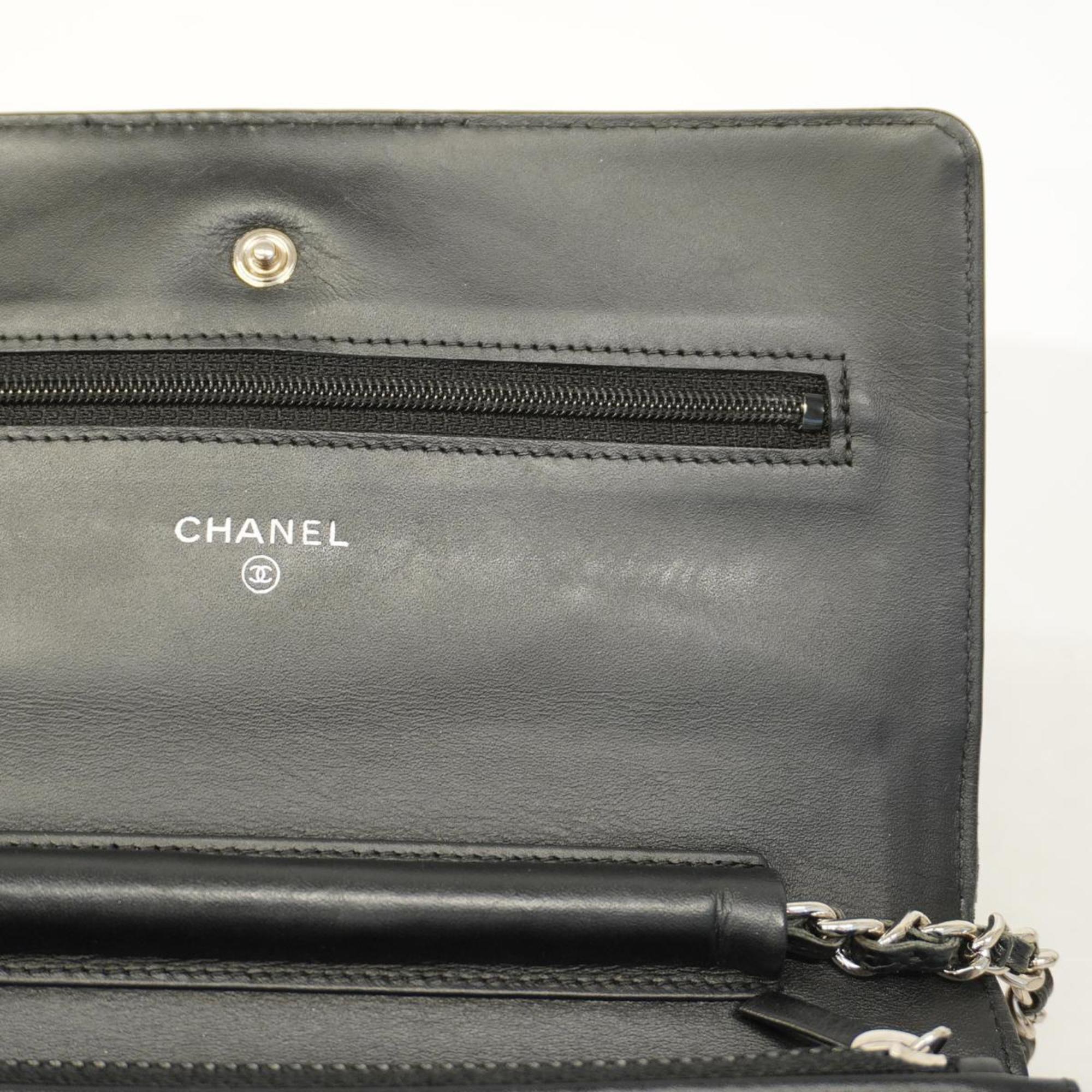 Chanel Shoulder Wallet Chain Caviar Skin Black Women's