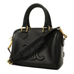 Celine handbag Triomphe leather black ladies