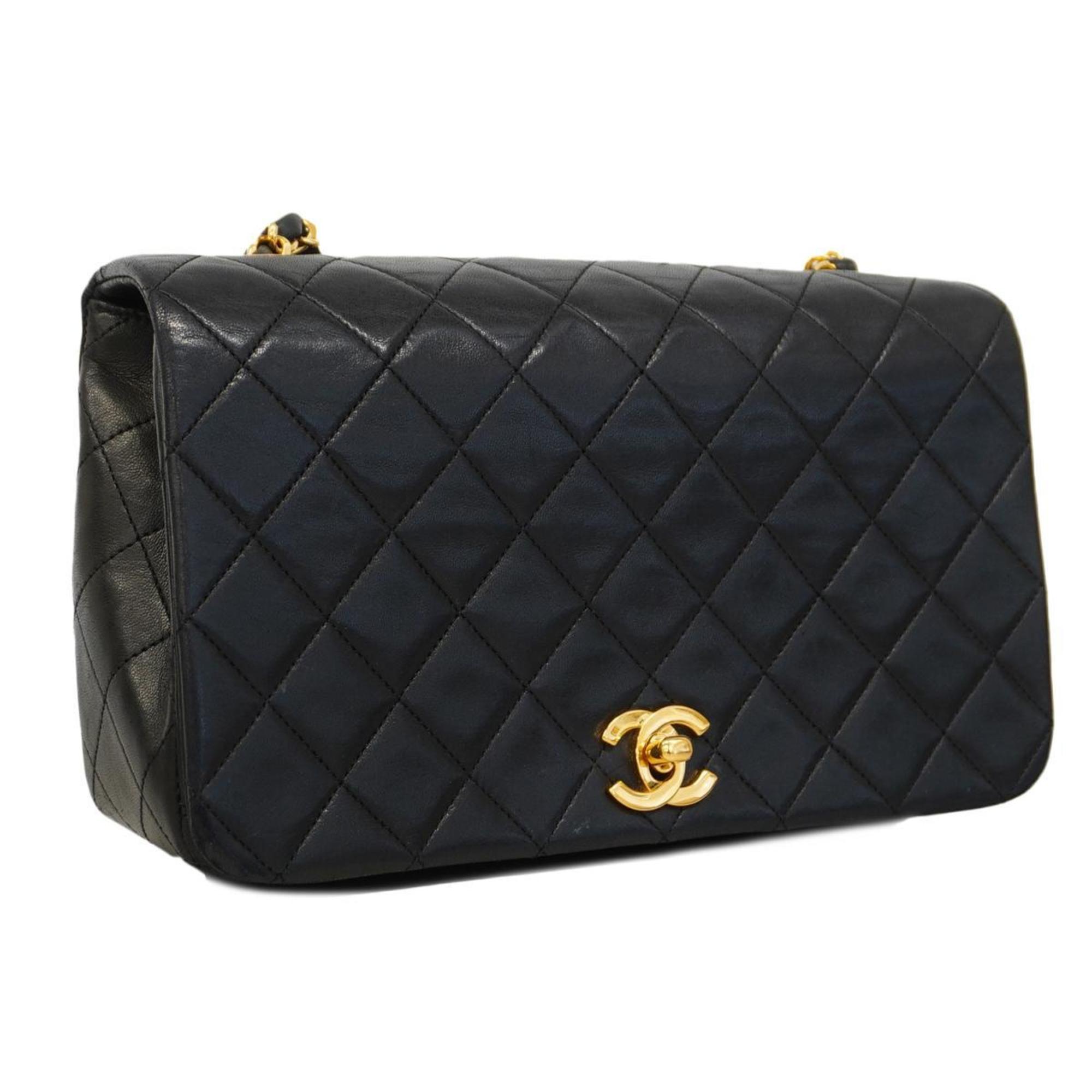 Chanel Shoulder Bag Matelasse Chain Lambskin Black Women's