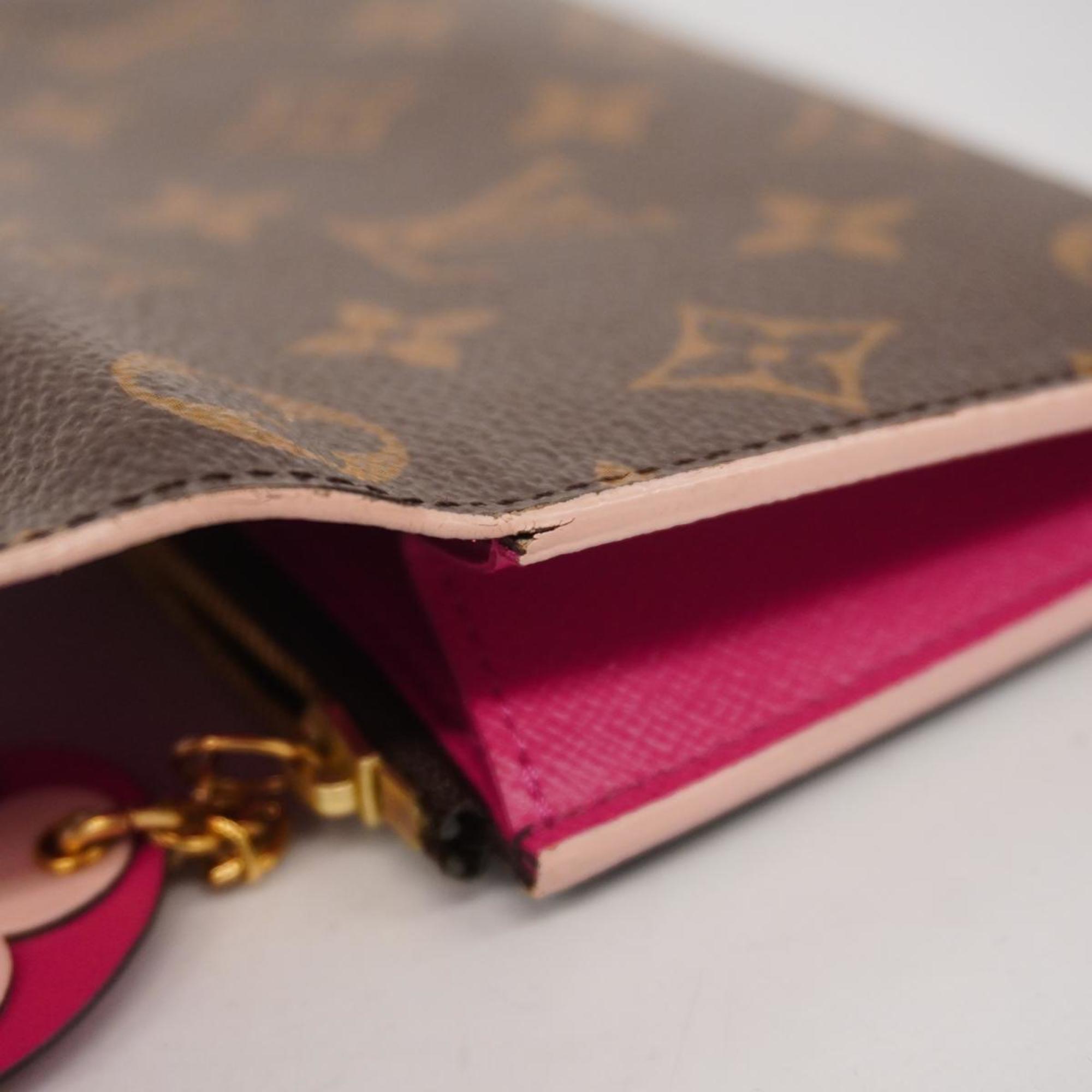 Louis Vuitton Long Wallet Monogram Flower Charm Portefeuille Emily M68313 Brown Hot Pink Ladies