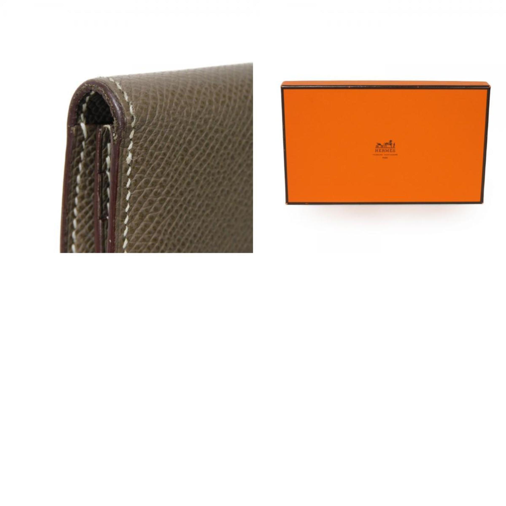 Hermes HERMES Long Wallet Bearn Souffle Greige H Mark S Metal Fittings Bi-fold Veau Epsom Etoupe □M Engraved Men's Women's Billfold