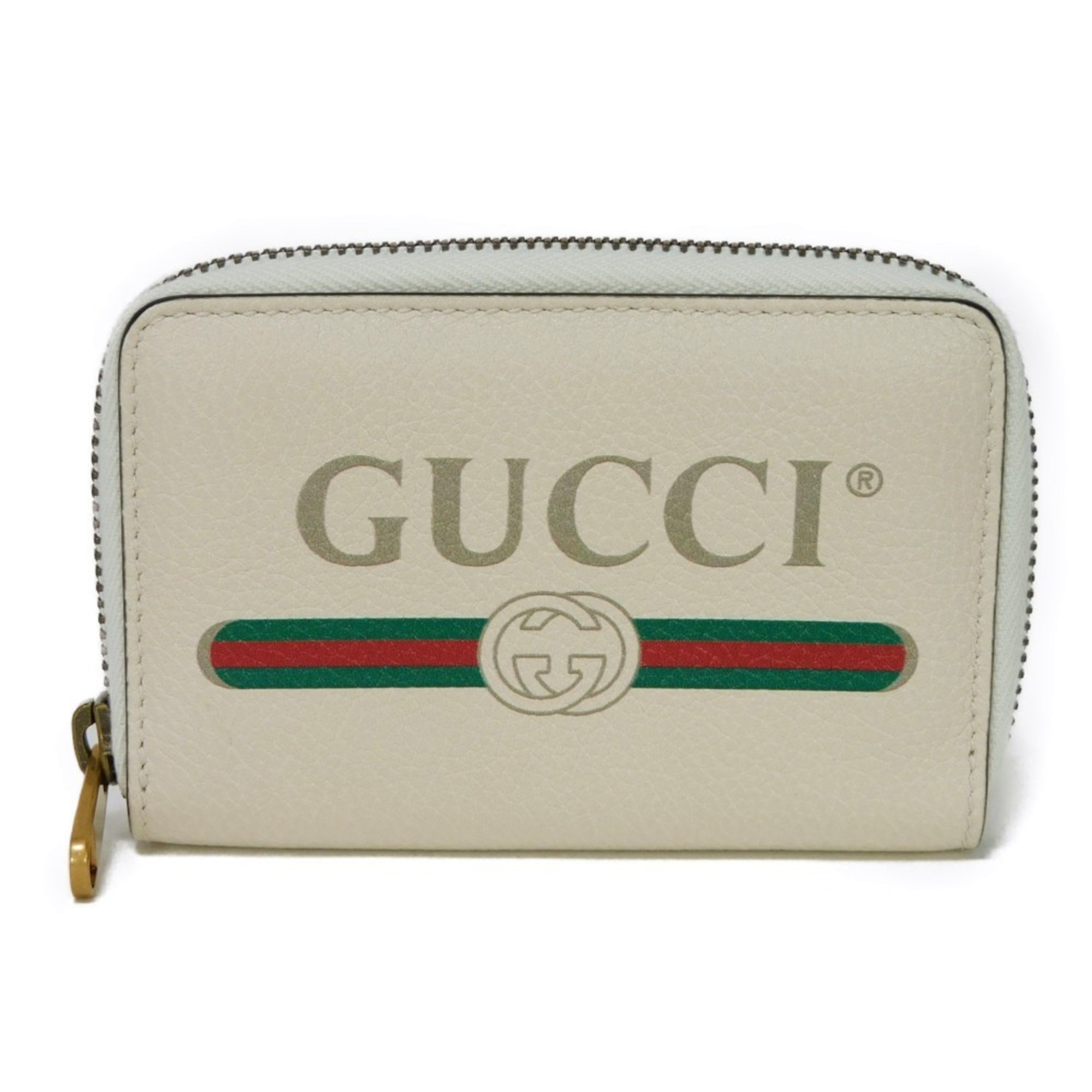 GUCCI Coin Case Compact Zip Around Wallet Shelly Web White Print 496319 0GCAT 8820 Men's Women's