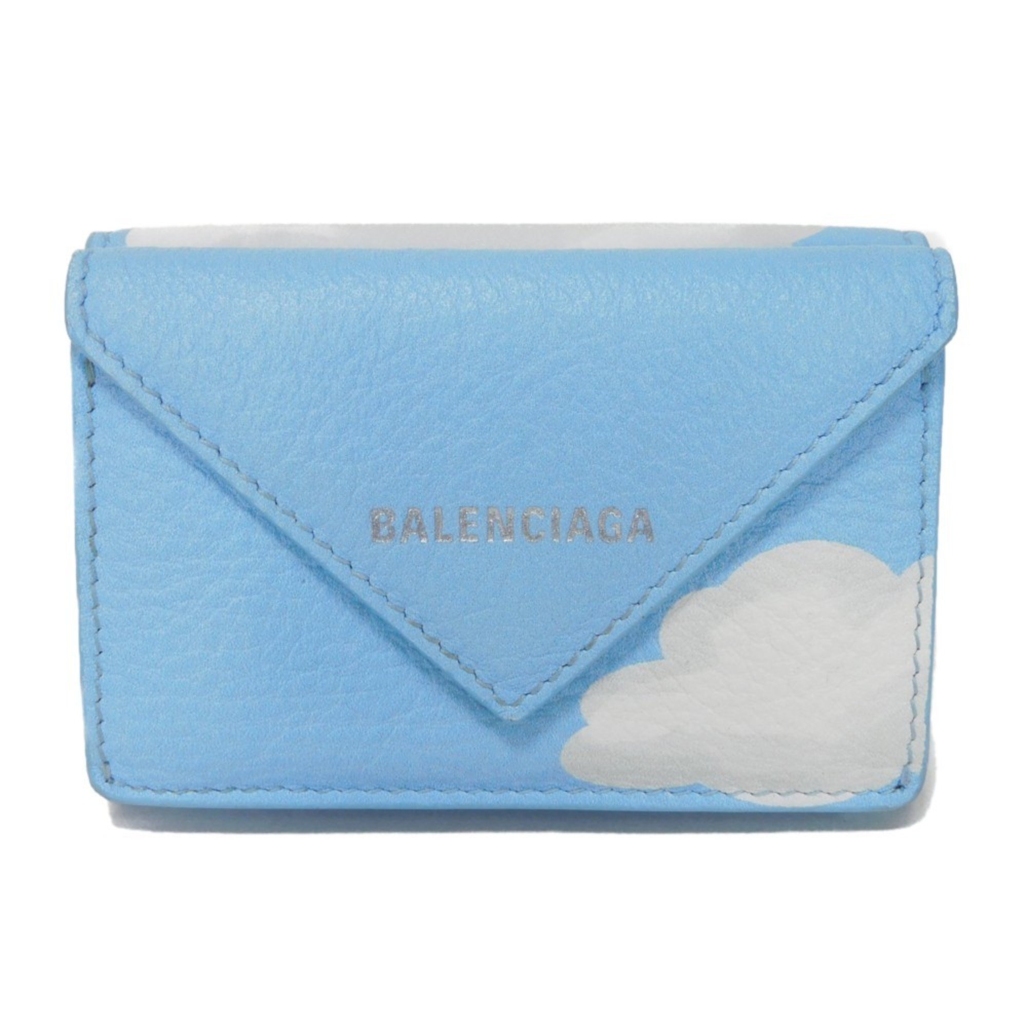 BALENCIAGA Tri-fold Wallet Paper Cloud Foil-stamped Compact New Blue 391446 1LE4N 4790 Men's Women's Billfold