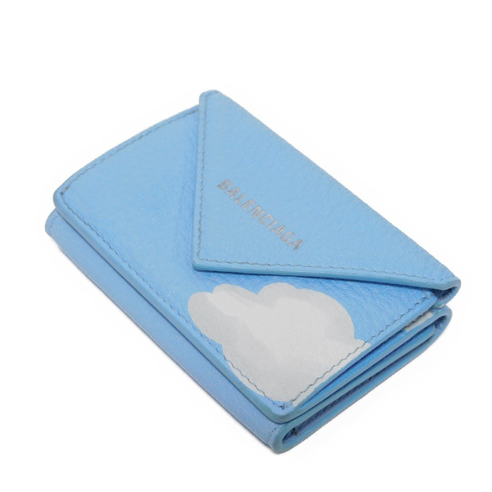 BALENCIAGA Tri-fold Wallet Paper Cloud Foil-stamped Compact New Blue 391446 1LE4N 4790 Men's Women's Billfold