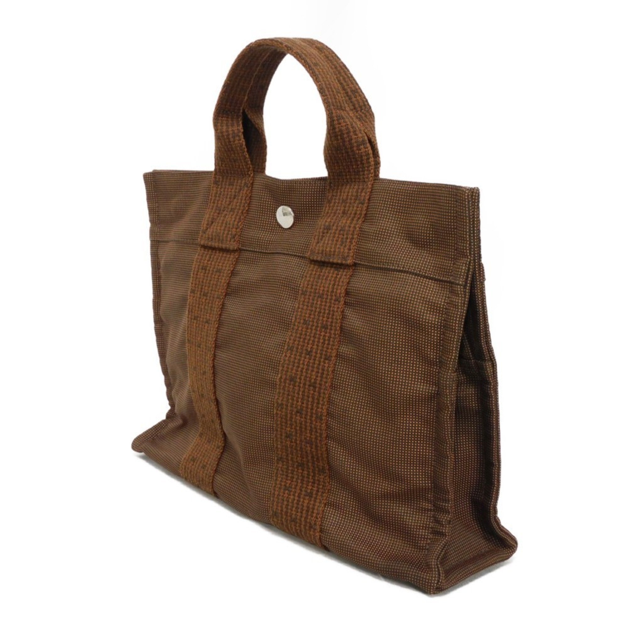 Hermes HERMES Tote Bag Air Line PM Nylon Canvas Handbag W Serie Button Brown Men's Women's