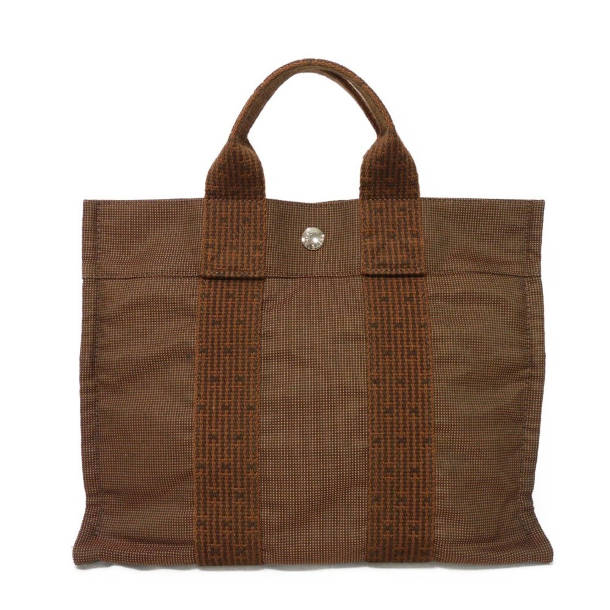 Hermes HERMES Tote Bag Air Line PM Nylon Canvas Handbag W Serie Button Brown Men's Women's