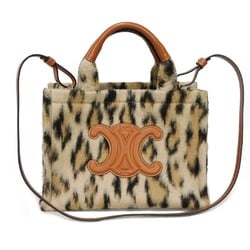 CELINE Tote Bag Small Cabas Thais Textile Calf Tan Shoulder Triomphe Leopard 199162FK1.19LE Women's Bags