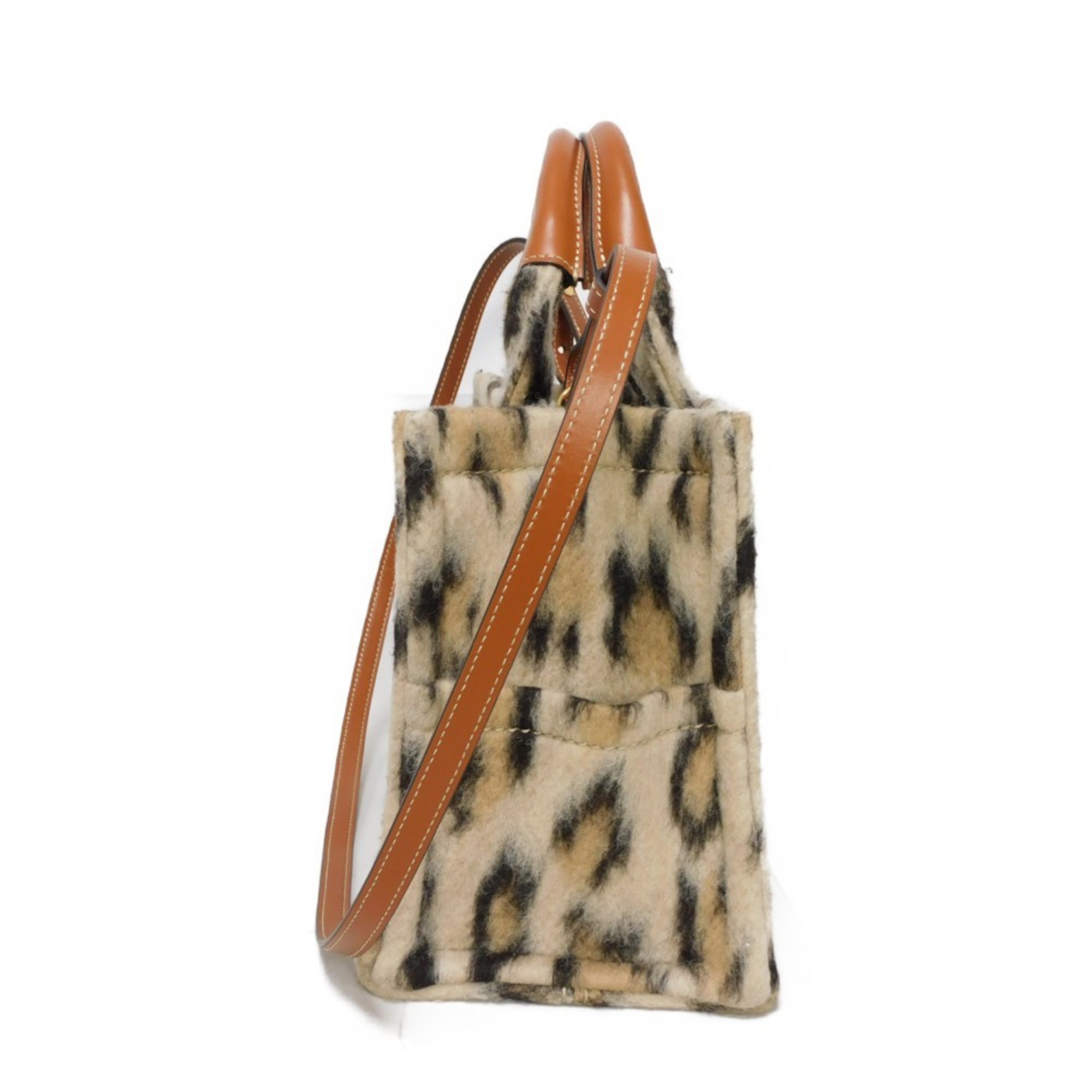 CELINE Tote Bag Small Cabas Thais Textile Calf Tan Shoulder Triomphe Leopard 199162FK1.19LE Women's Bags