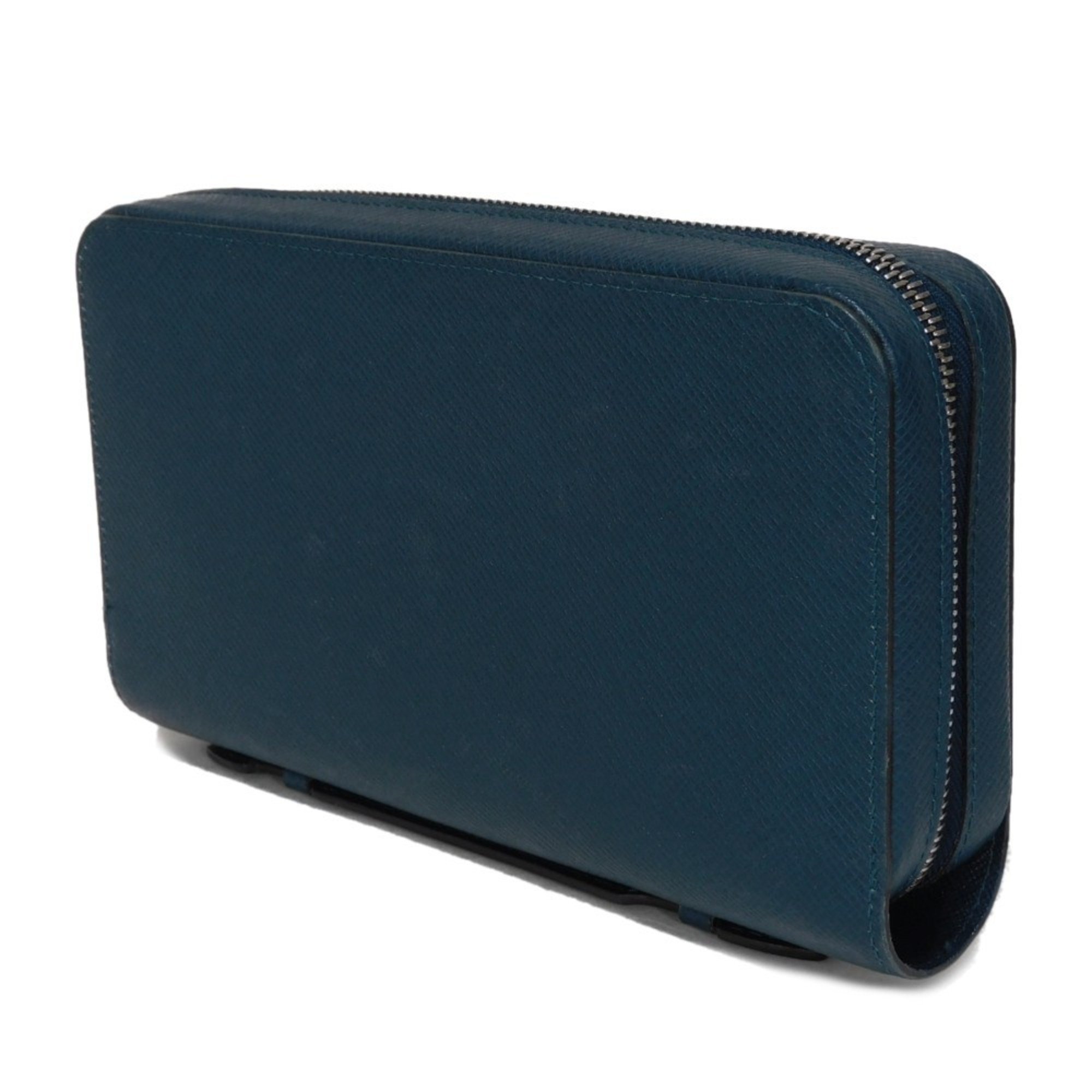 Louis Vuitton LOUIS VUITTON Long Wallet Zippy XL LV Embossed Navy Round Clutch Bag Taiga Blue Marine M44276 Men's Billfold