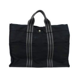 Hermes HERMES Tote Bag Foultou MM Black Gray Stripe Bicolor Handbag Serie Button Cotton Men's Women's