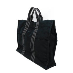 Hermes HERMES Tote Bag Foultou MM Black Gray Stripe Bicolor Handbag Serie Button Cotton Men's Women's