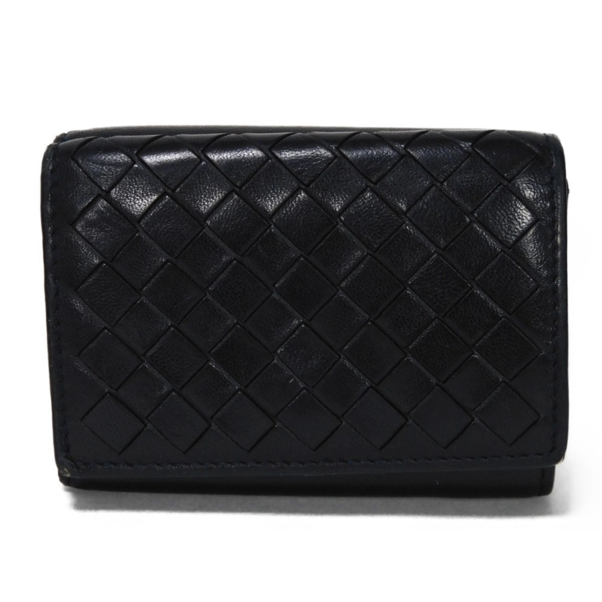 Bottega Veneta Tiny Wallet Nero Blue Black Bicolor RFID Intrecciato 515385 VO0B2 4126 Men's Billfold