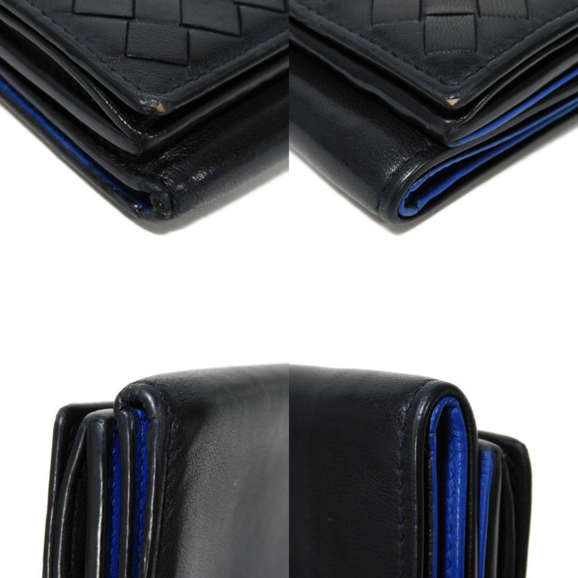 Bottega Veneta Tiny Wallet Nero Blue Black Bicolor RFID Intrecciato 515385 VO0B2 4126 Men's Billfold