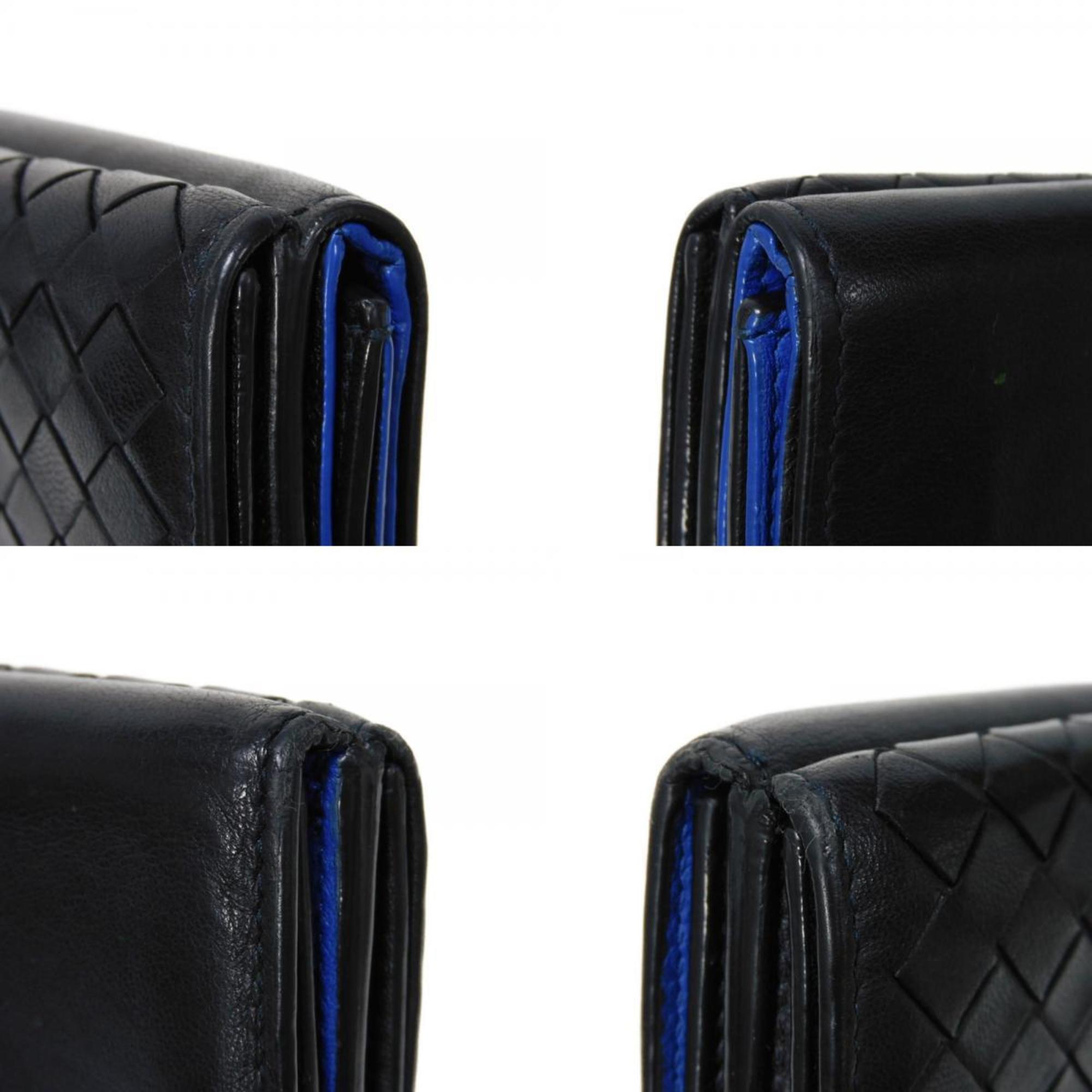 Bottega Veneta Tiny Wallet Nero Blue Black Bicolor RFID Intrecciato 515385 VO0B2 4126 Men's Billfold