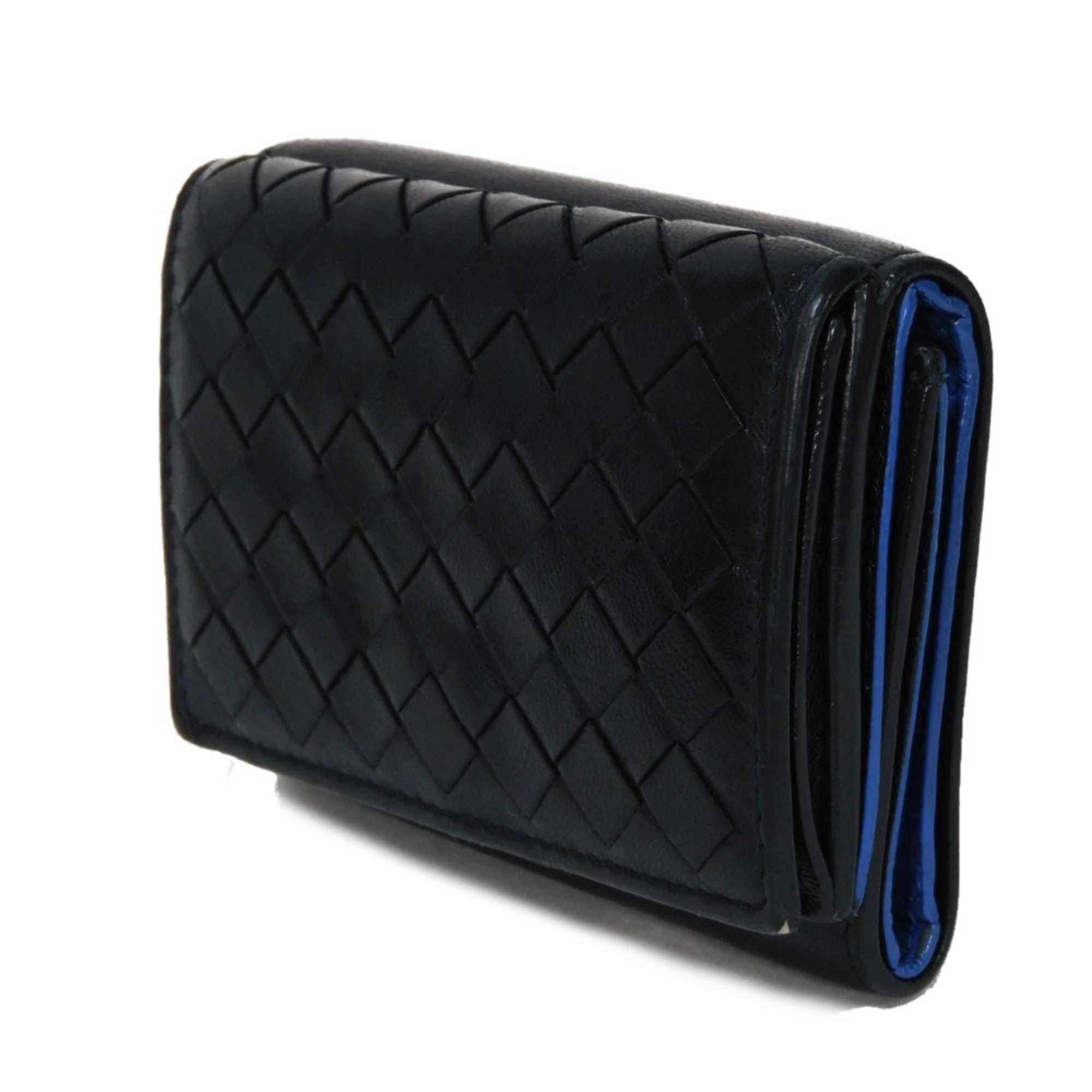 Bottega Veneta Tiny Wallet Nero Blue Black Bicolor RFID Intrecciato 515385 VO0B2 4126 Men's Billfold