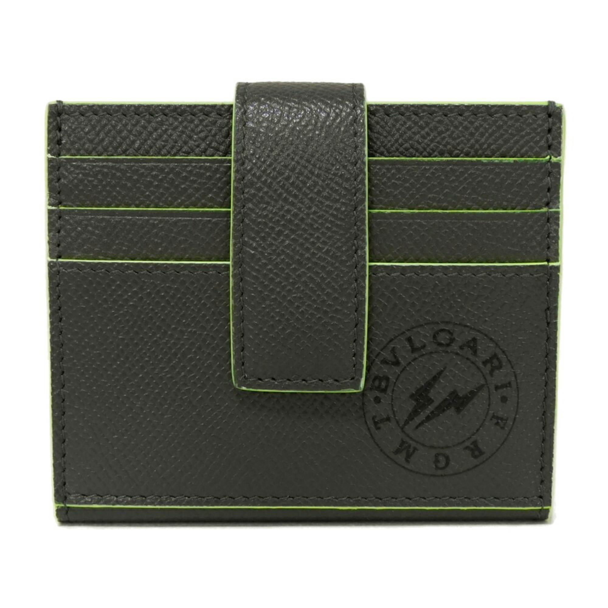 BVLGARI Card Case Fragment Holder Twin Thunder Rice Gray Neon Yellow Pass RFID Hiroshi Fujiwara 289527 Men's