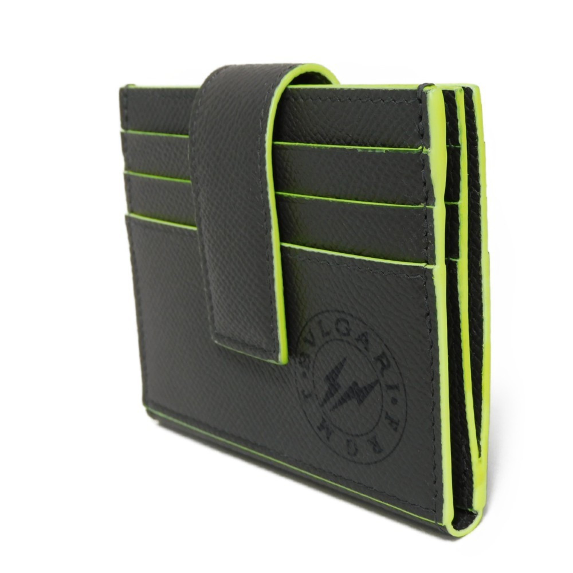 BVLGARI Card Case Fragment Holder Twin Thunder Rice Gray Neon Yellow Pass RFID Hiroshi Fujiwara 289527 Men's