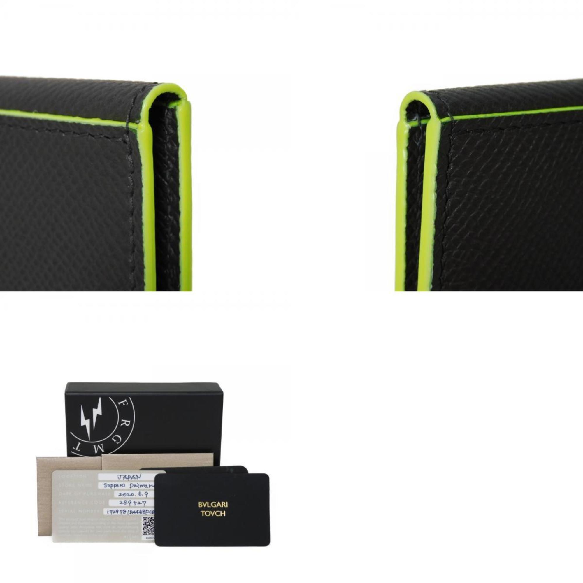 BVLGARI Card Case Fragment Holder Twin Thunder Rice Gray Neon Yellow Pass RFID Hiroshi Fujiwara 289527 Men's