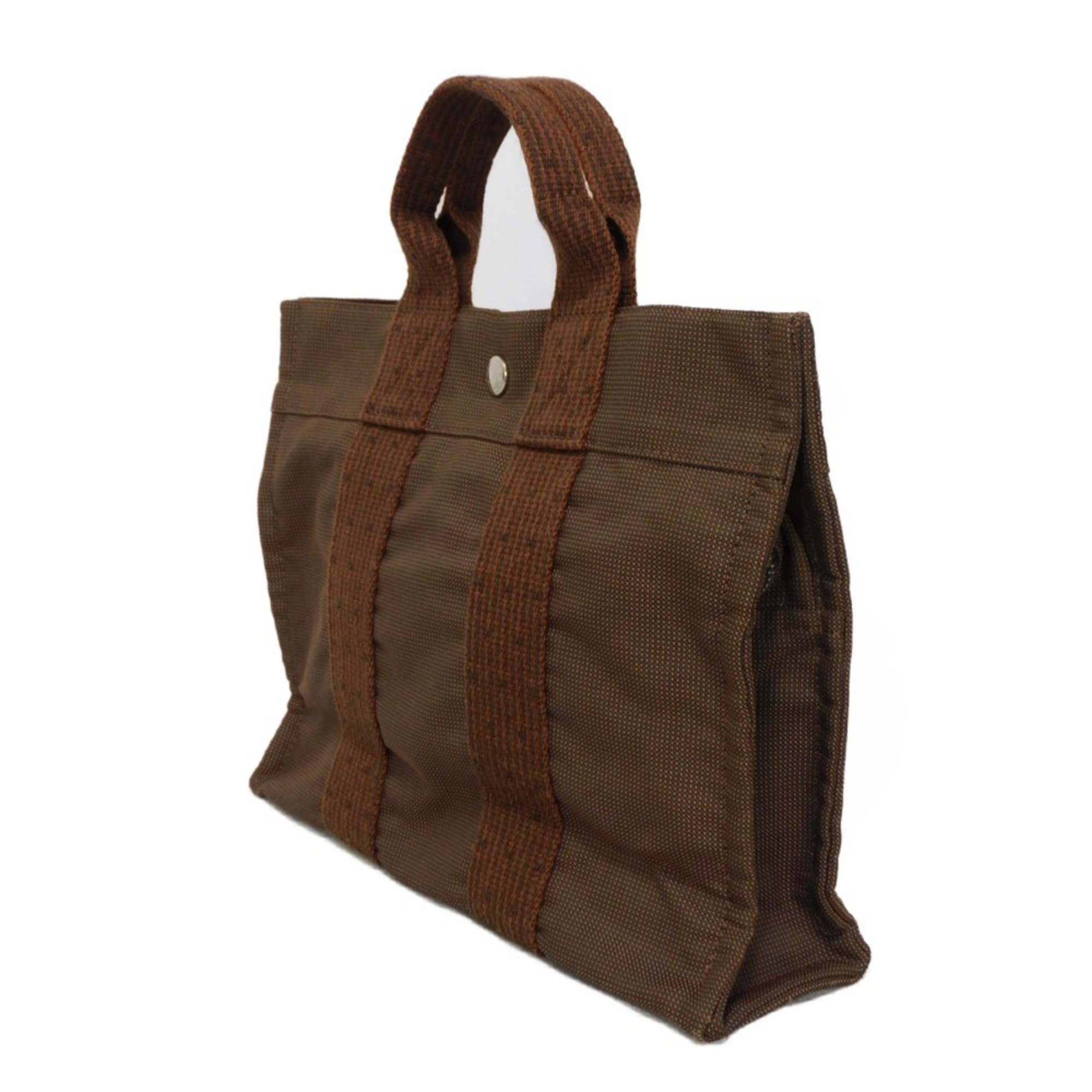 Hermes HERMES Tote Bag Air Line PM Nylon Canvas Handbag W Serie Button Brown Men's Women's