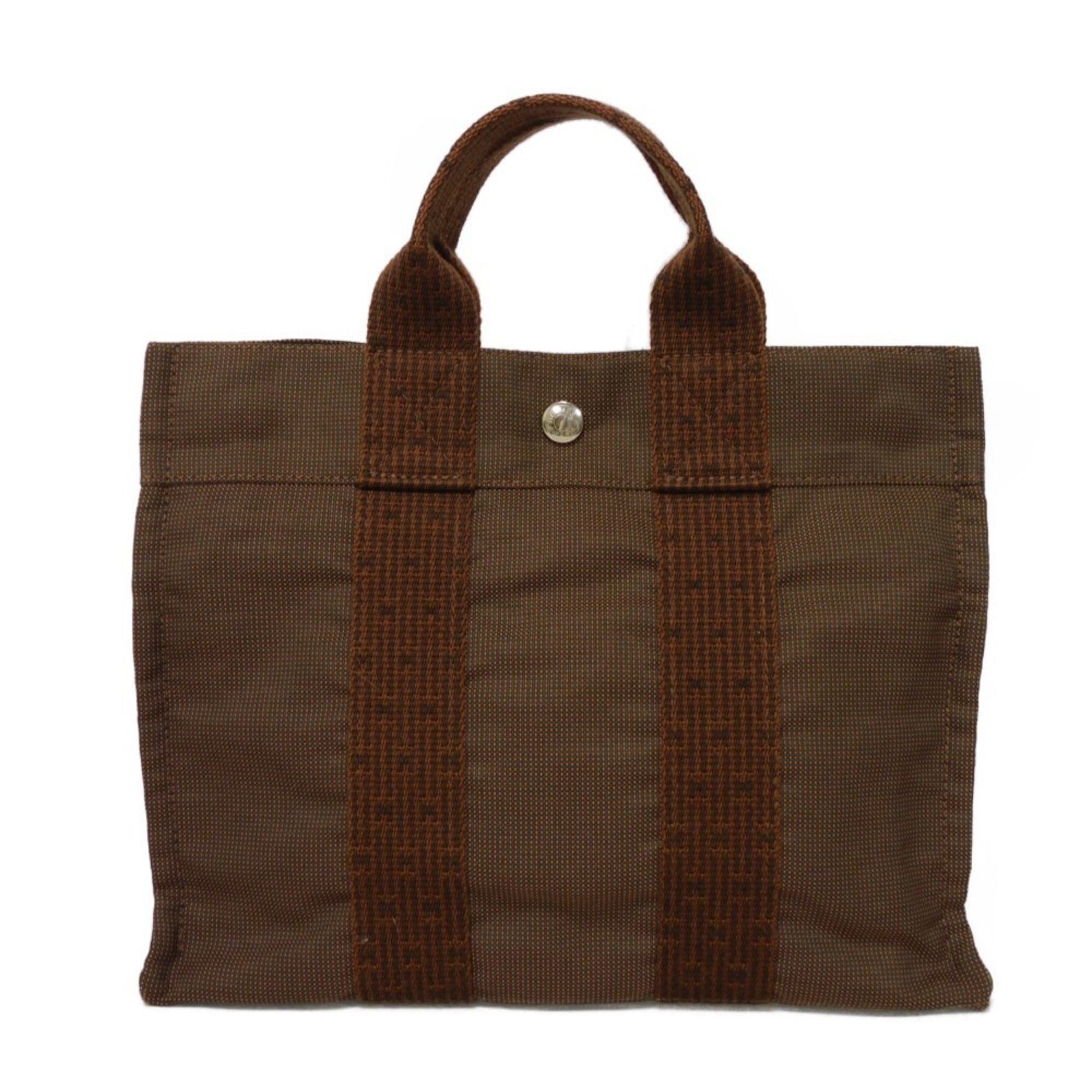 Hermes HERMES Tote Bag Air Line PM Nylon Canvas Handbag W Serie Button Brown Men's Women's