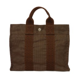 Hermes HERMES Tote Bag Air Line PM Nylon Canvas Handbag W Serie Button Brown Men's Women's