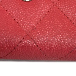 CHANEL Bi-fold Wallet Matelasse Compact Caviar Skin Coin Case Card Coco Mark Fuchsia A31504 Women's Billfold