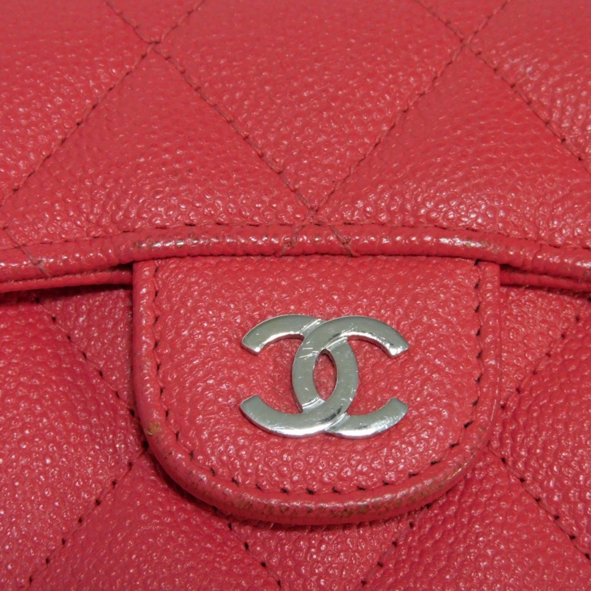 CHANEL Bi-fold Wallet Matelasse Compact Caviar Skin Coin Case Card Coco Mark Fuchsia A31504 Women's Billfold