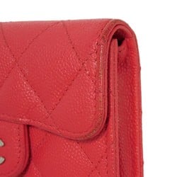 CHANEL Bi-fold Wallet Matelasse Compact Caviar Skin Coin Case Card Coco Mark Fuchsia A31504 Women's Billfold