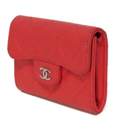 CHANEL Bi-fold Wallet Matelasse Compact Caviar Skin Coin Case Card Coco Mark Fuchsia A31504 Women's Billfold