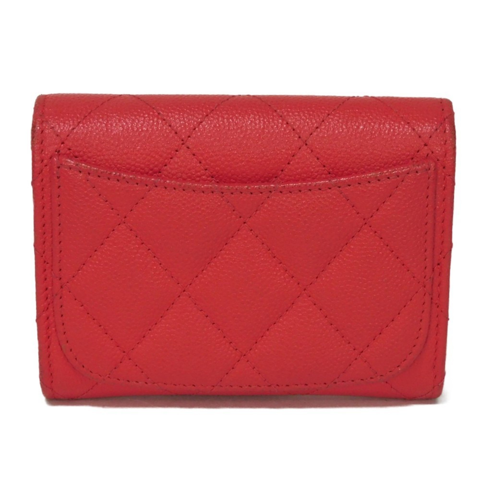 CHANEL Bi-fold Wallet Matelasse Compact Caviar Skin Coin Case Card Coco Mark Fuchsia A31504 Women's Billfold