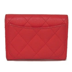 CHANEL Bi-fold Wallet Matelasse Compact Caviar Skin Coin Case Card Coco Mark Fuchsia A31504 Women's Billfold