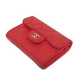 CHANEL Bi-fold Wallet Matelasse Compact Caviar Skin Coin Case Card Coco Mark Fuchsia A31504 Women's Billfold