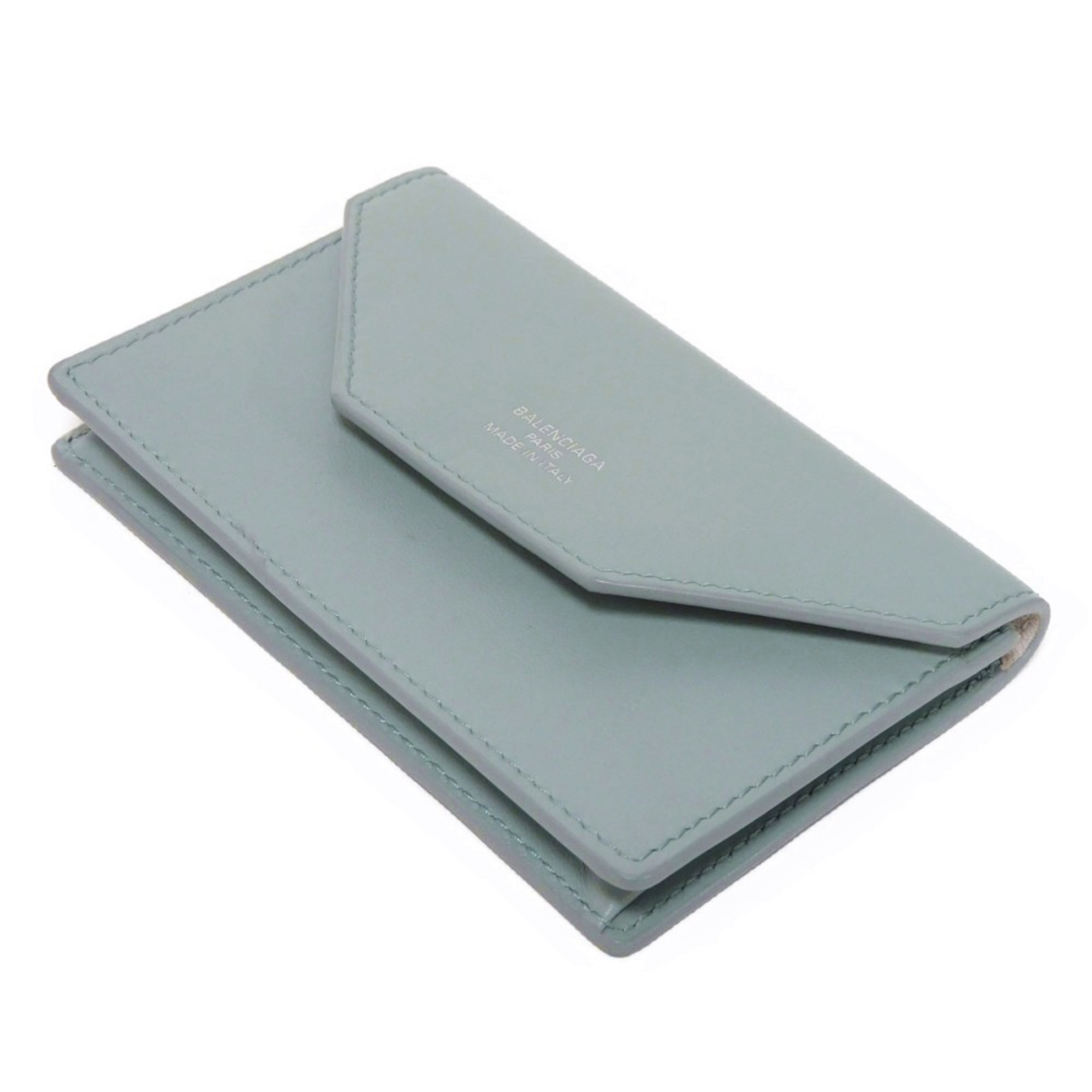 BALENCIAGA Card Case Envelope Flap Holder Foil Stamping Smooth Calf Current New Blue Sky 750324 2AABX 4799 Men's Women's