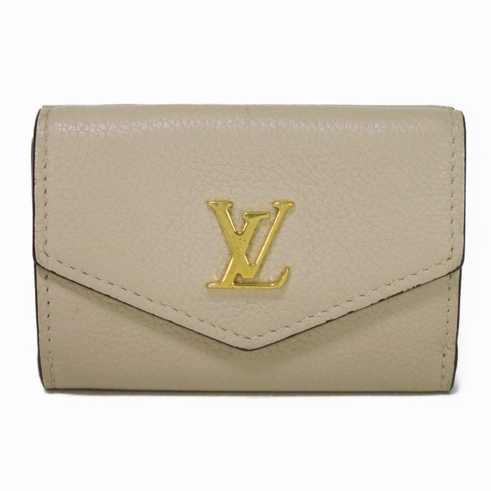 Louis Vuitton LOUIS VUITTON Tri-fold Wallet Portefeuille Lock Current LV Signature Grain Calf RFID Greige M69340 Men's Women's Billfold