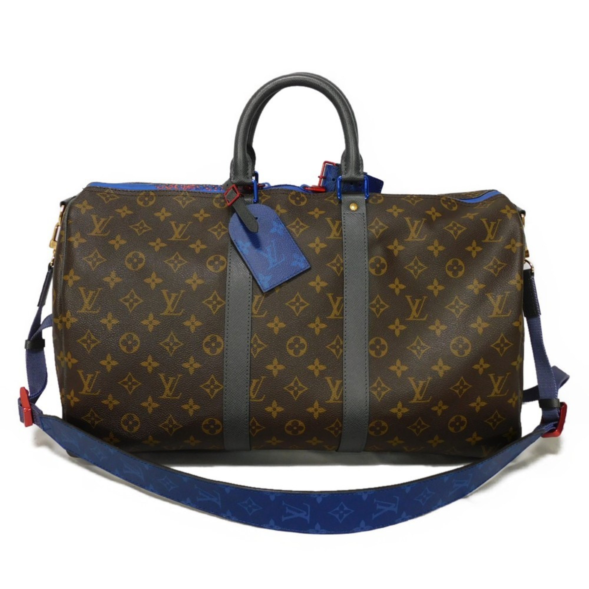 Louis Vuitton LOUIS VUITTON Boston Bag Keepall Bandouliere 45 LV Flower Cobalt 18SS Monogram Taiga Maroon M43856 Men's