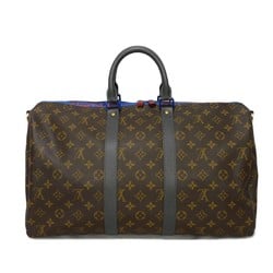 Louis Vuitton LOUIS VUITTON Boston Bag Keepall Bandouliere 45 LV Flower Cobalt 18SS Monogram Taiga Maroon M43856 Men's