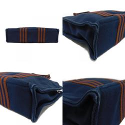 Hermes HERMES Tote Bag Foultou PM Navy Brown Stripe Bicolor Handbag Cotton Men's Women's