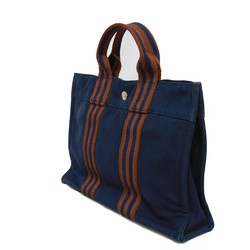 Hermes HERMES Tote Bag Foultou PM Navy Brown Stripe Bicolor Handbag Cotton Men's Women's