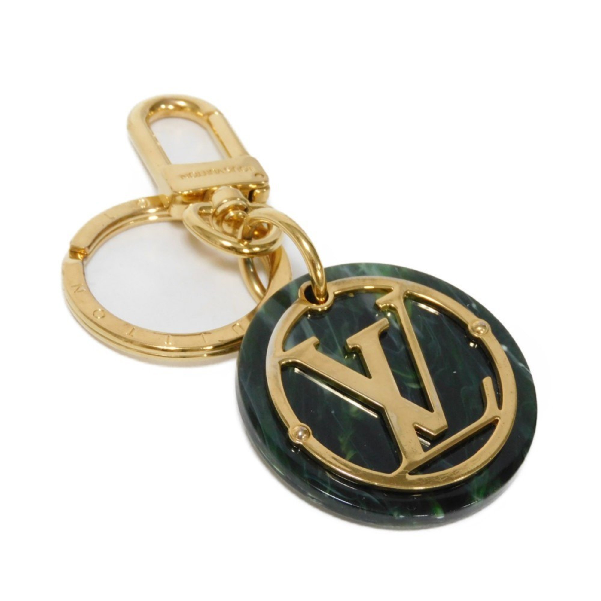 Louis Vuitton LOUIS VUITTON Keychain Portocle LV Token Signature Marble GP Gold Key Ring Circle Green MP2722 Men's